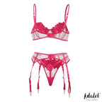 Nora Set Sujetador, Tanga y Liguero con Flores Fucsia